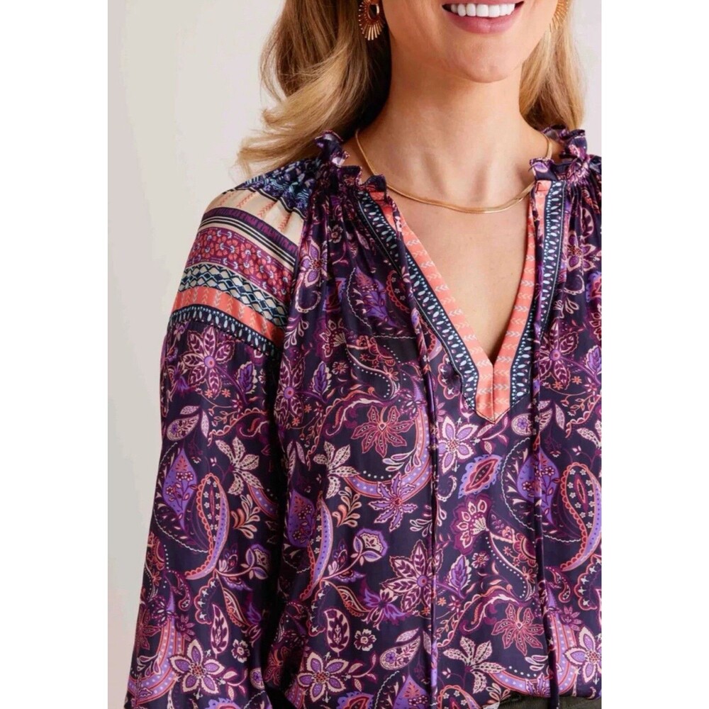 Anthropologie CURRENT AIR  WOMENS RACHEL TOP RUFFLE SLEEVE FLORAL Size Small